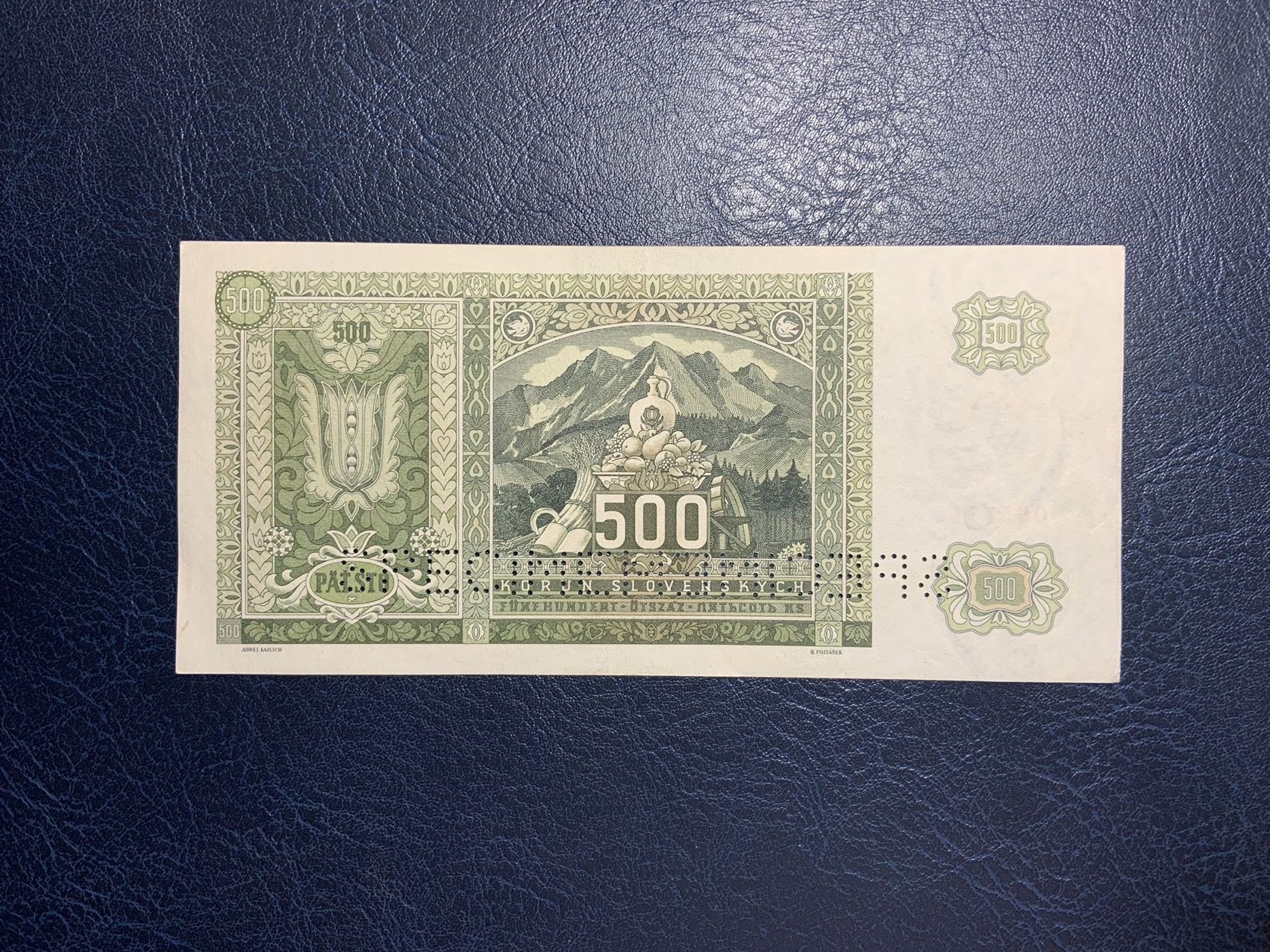 收藏联盟Quantum Auction 第280期拍卖  斯洛伐克1941年500克朗样票 品相AU- 特拉塔山