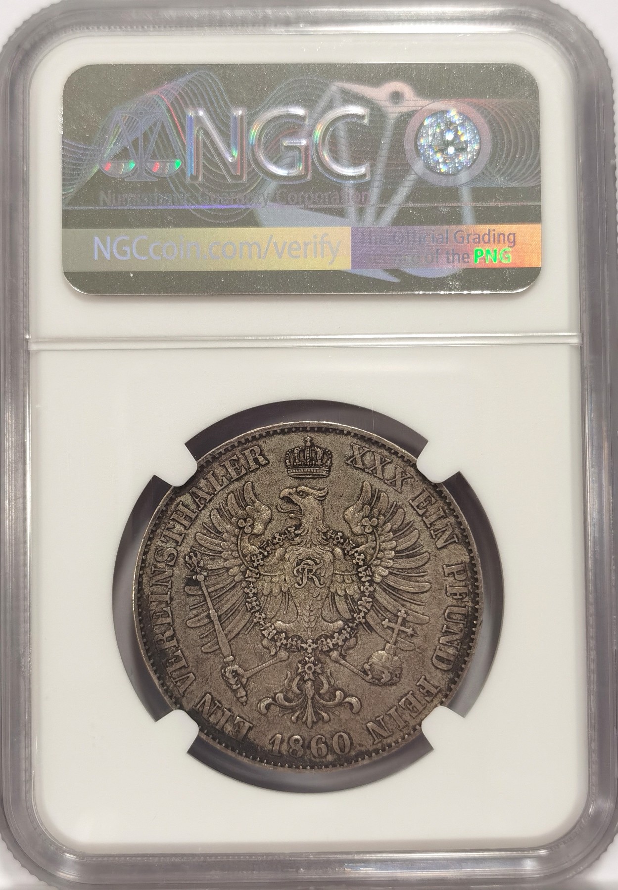 博洋堂世界钱币拍卖第038期（全场包邮） NGC AU55 1860A德国普鲁士威廉四世1泰勒银币