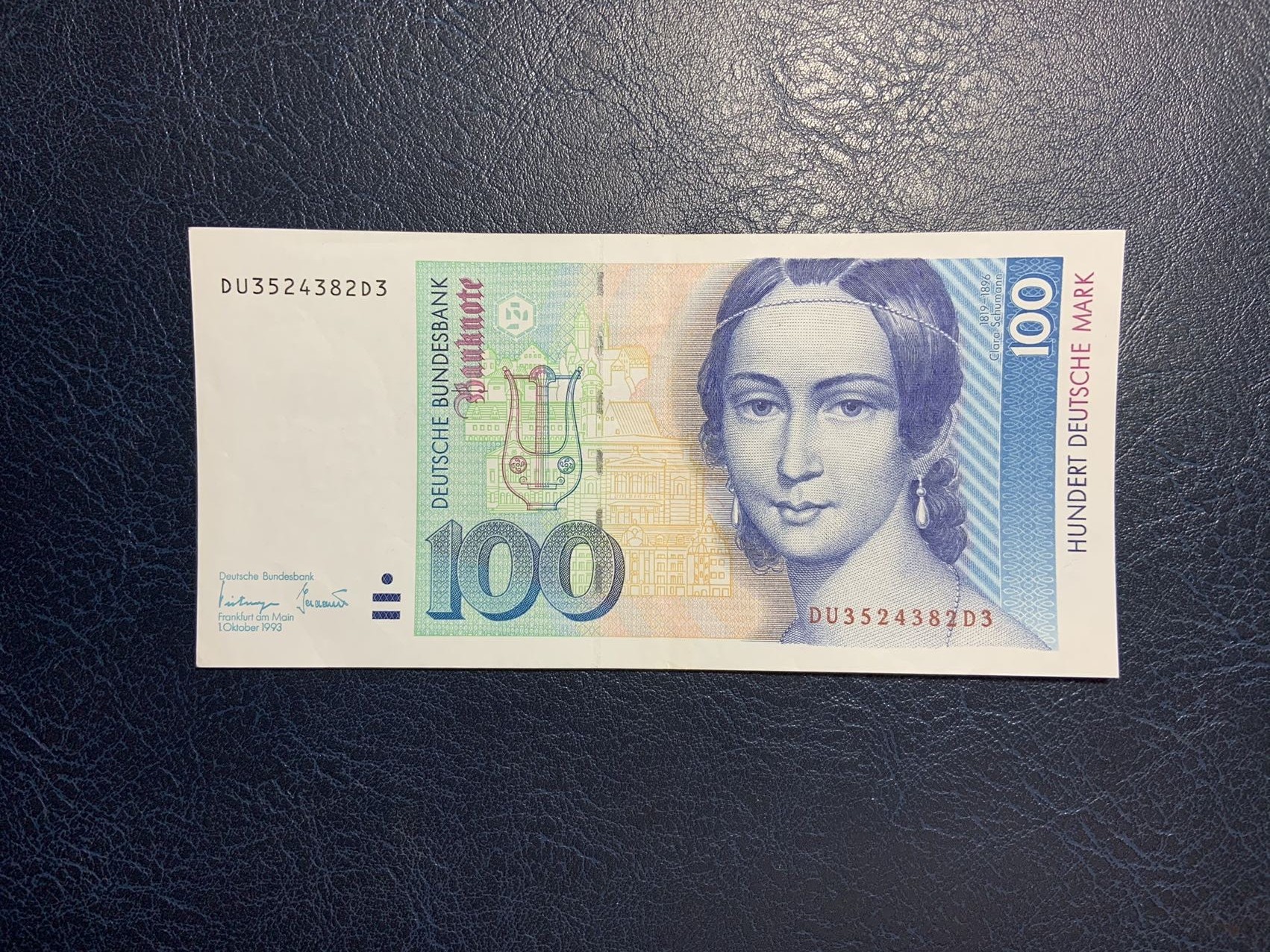 收藏联盟Quantum Auction 第280期拍卖  德国联邦1993年100马克 品相AU- 钢琴家克拉拉.舒曼