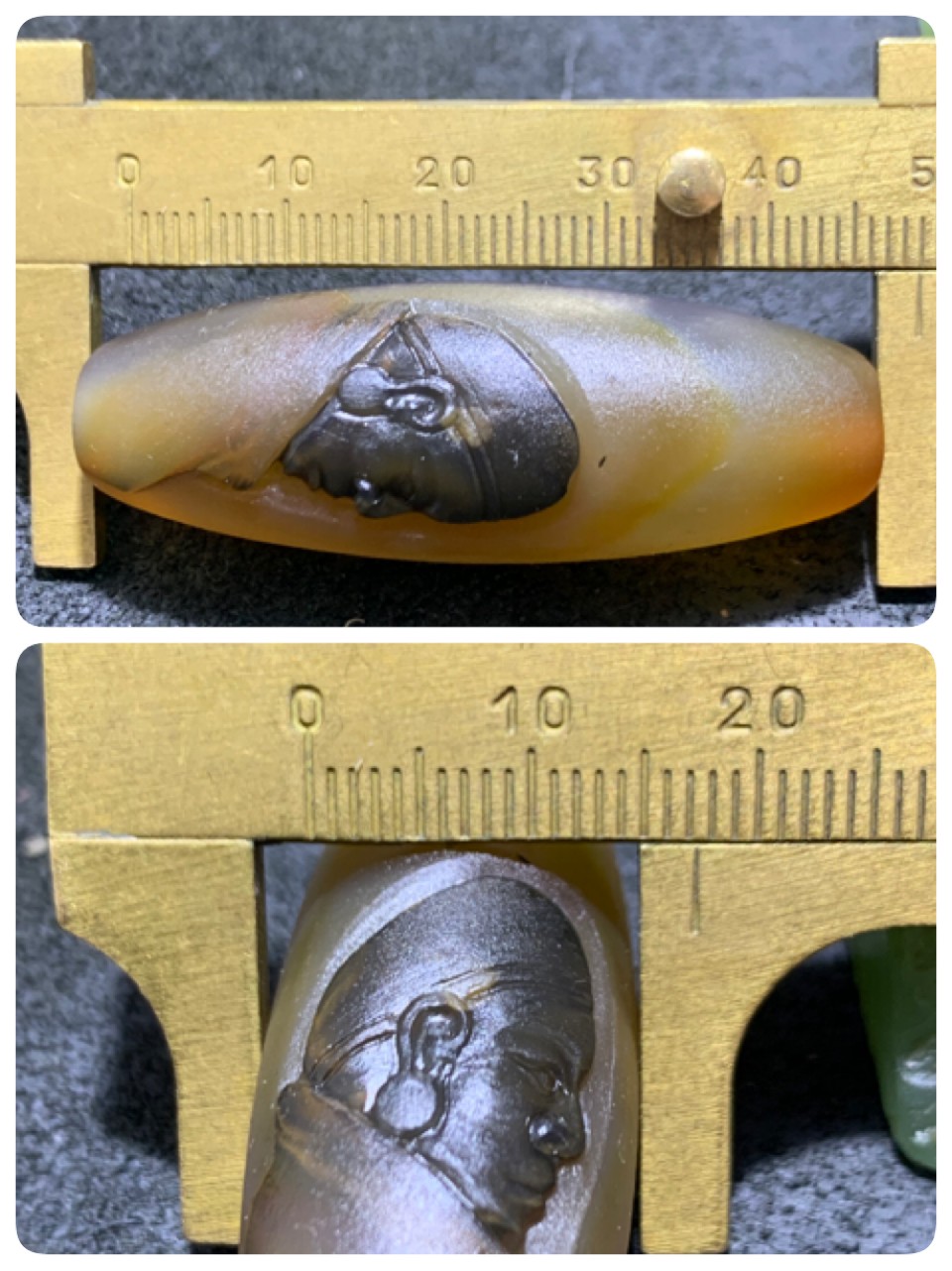 精美亚光高玉化巴西玛瑙手工俏色巧雕活佛济公，禅字大桶珠一个