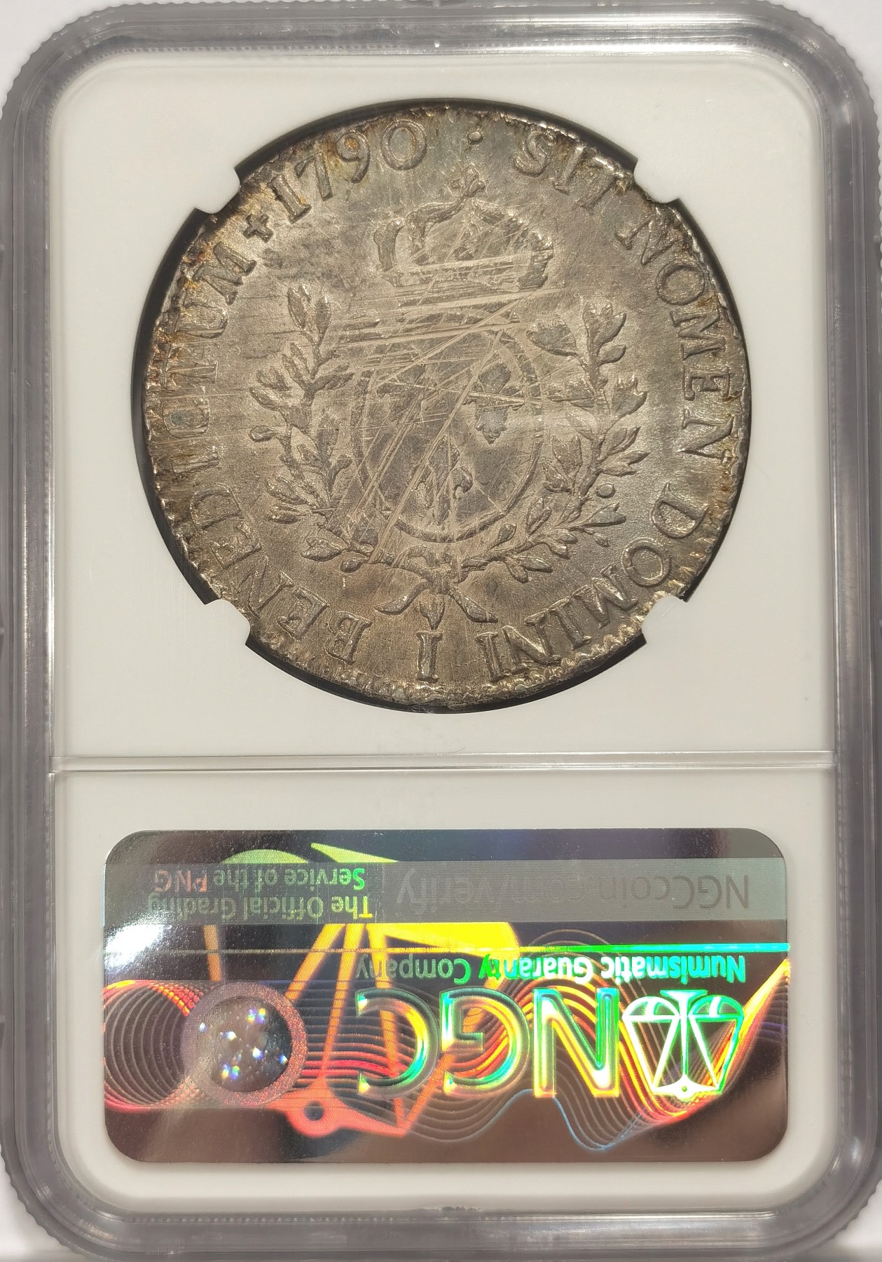 博洋堂世界钱币拍卖第038期（全场包邮） NGC AU55 1790I法国路易十六世1埃居银币，正反面为减重痕，路易十六世在法国大革命时期被处死，享年38岁。在位时间不长，传世精品有限