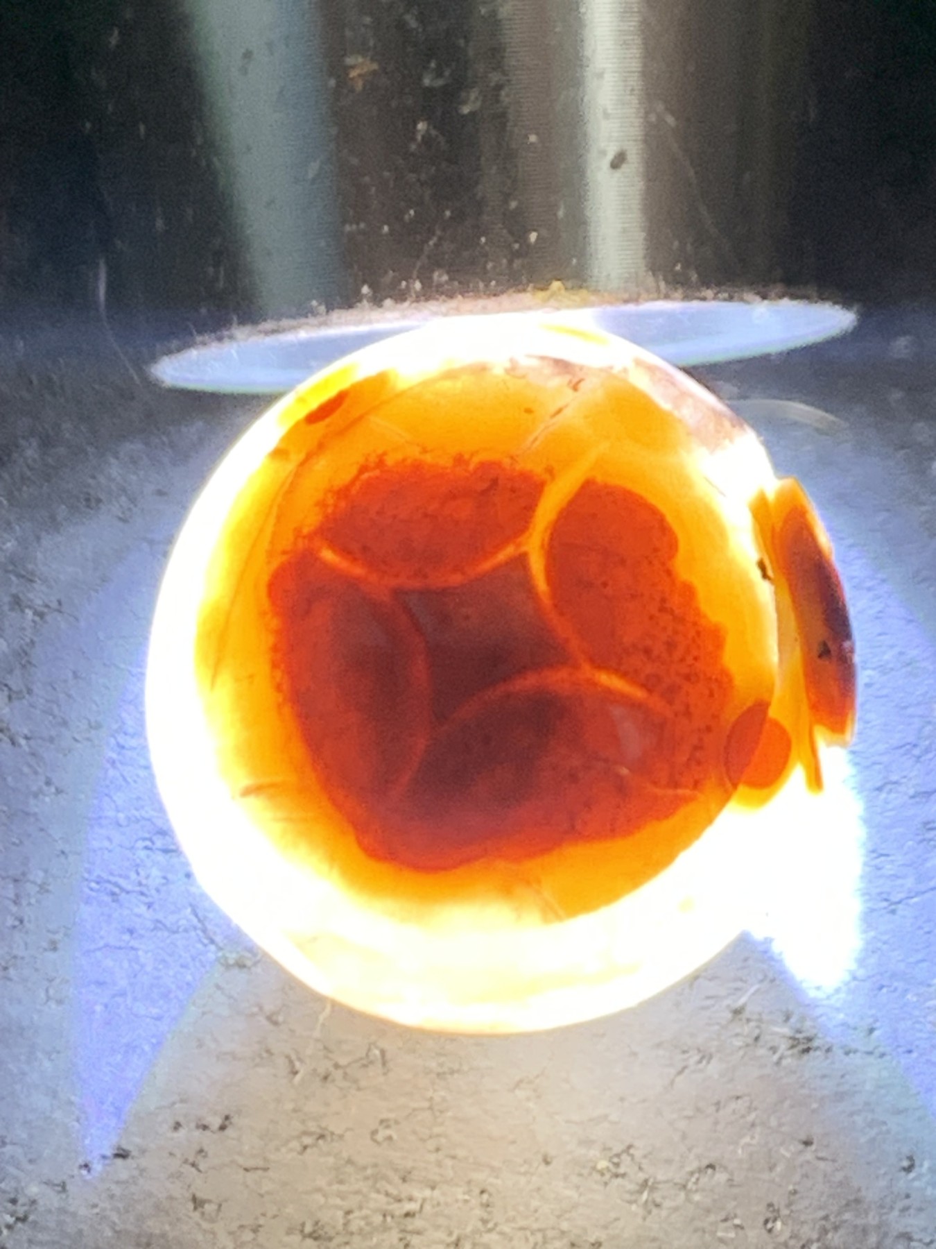 精美冰飘战国红玛瑙手工俏色巧雕连中三元圆珠一个，