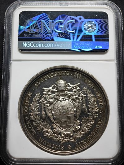 1914年 梵蒂冈本笃十五世教皇宗教选举会议纪念银章 NGC MS62