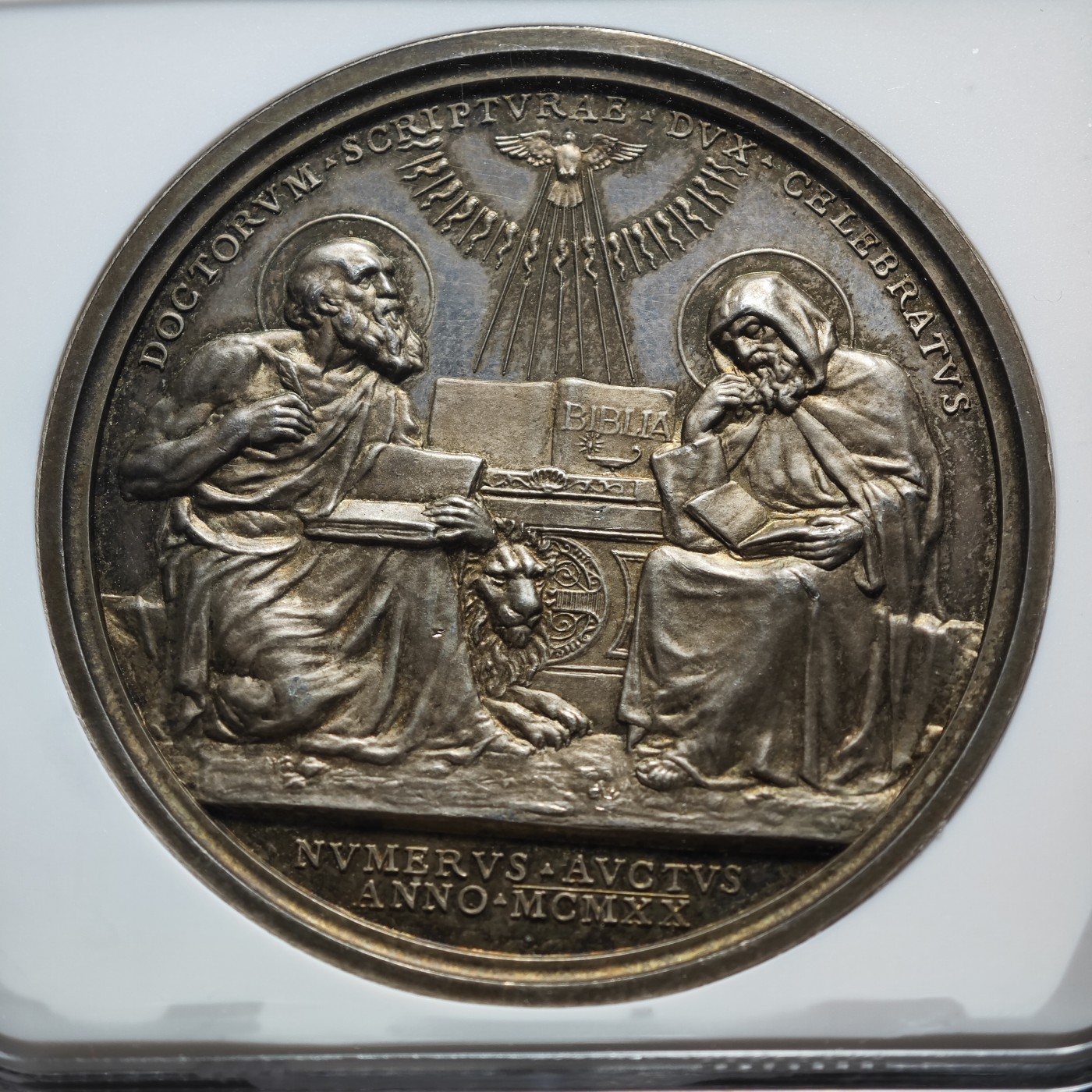 1920年 梵蒂冈本笃十五世教皇“圣·以法莲”封圣银章 NGC MS63