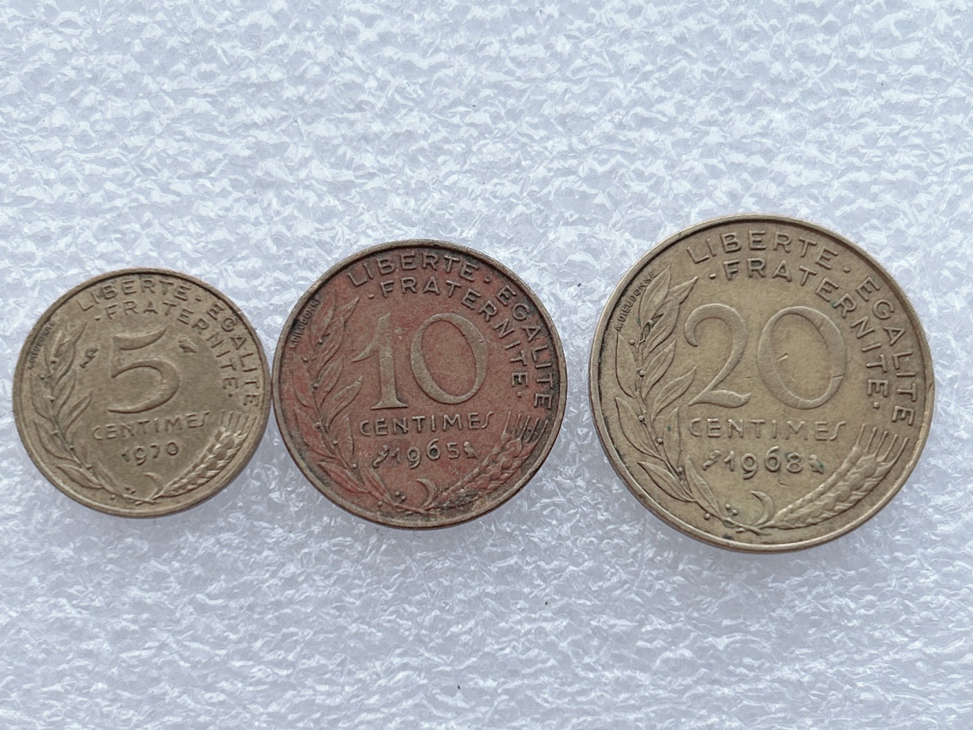 全场一元起拍 世界钱币散币场 第15期 法国全套3枚5 10 20生丁麦穗女神