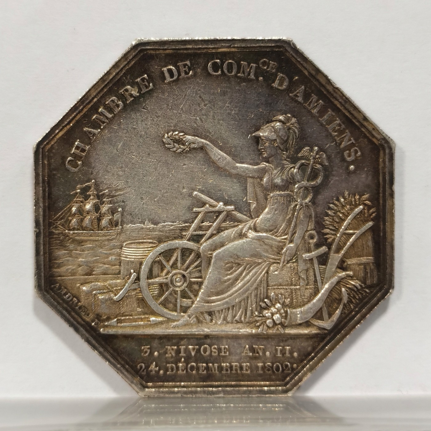 博洋堂世界钱币拍卖第038期（全场包邮） 法国1804年拿破仑商会八角银章 ，直径31mm，重量13.6克，原味五彩，状态AU～UNC