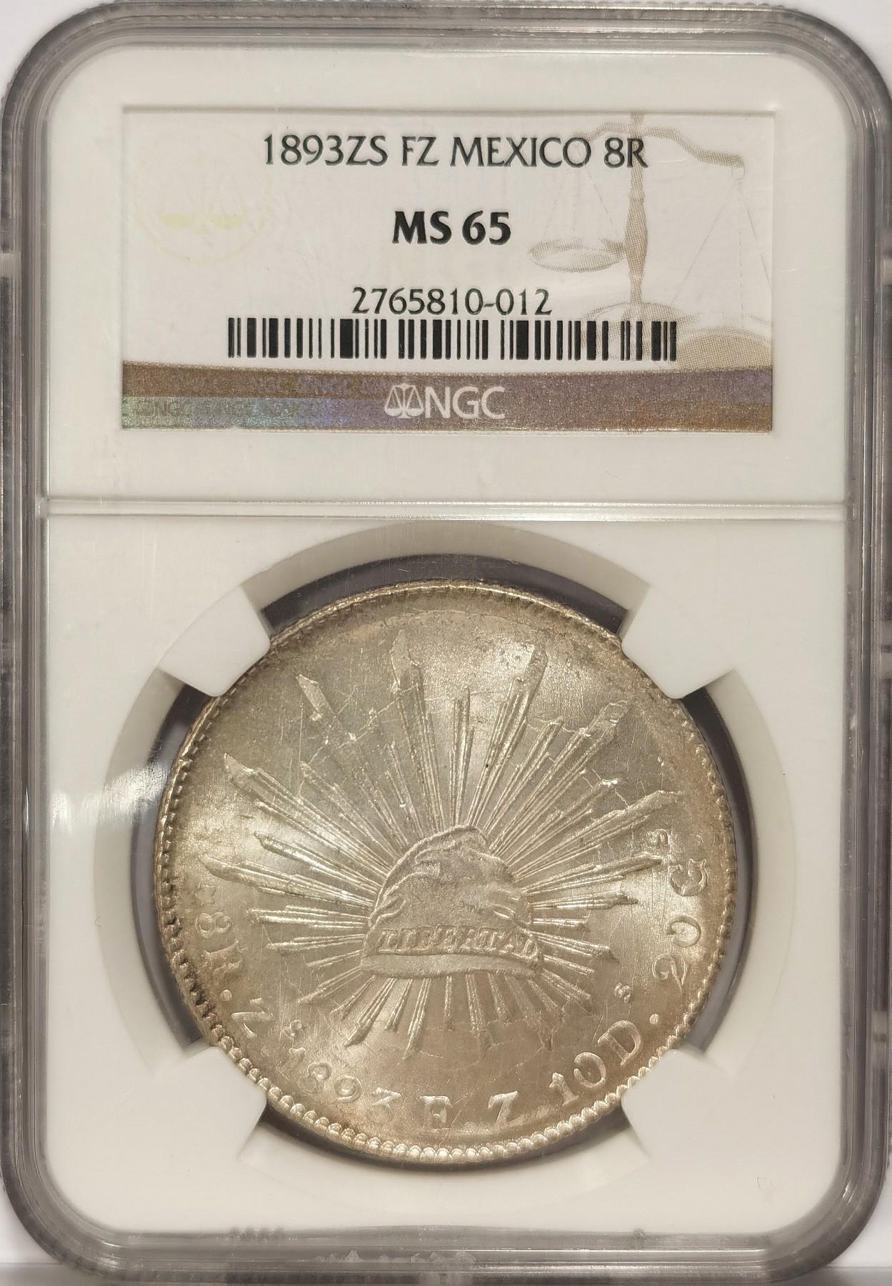 博洋堂世界钱币拍卖第038期（全场包邮） NGC MS65 墨西哥1893年ZS FZ版花边鹰洋，NGC亚军分，仅一枚更高分