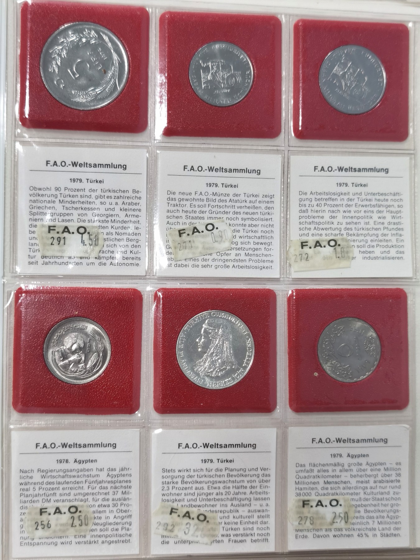 博洋堂世界钱币拍卖第038期（全场包邮） 1978-1980年FAO官方钱币收藏册，含5银2金+2汤加饼干币，一共49枚