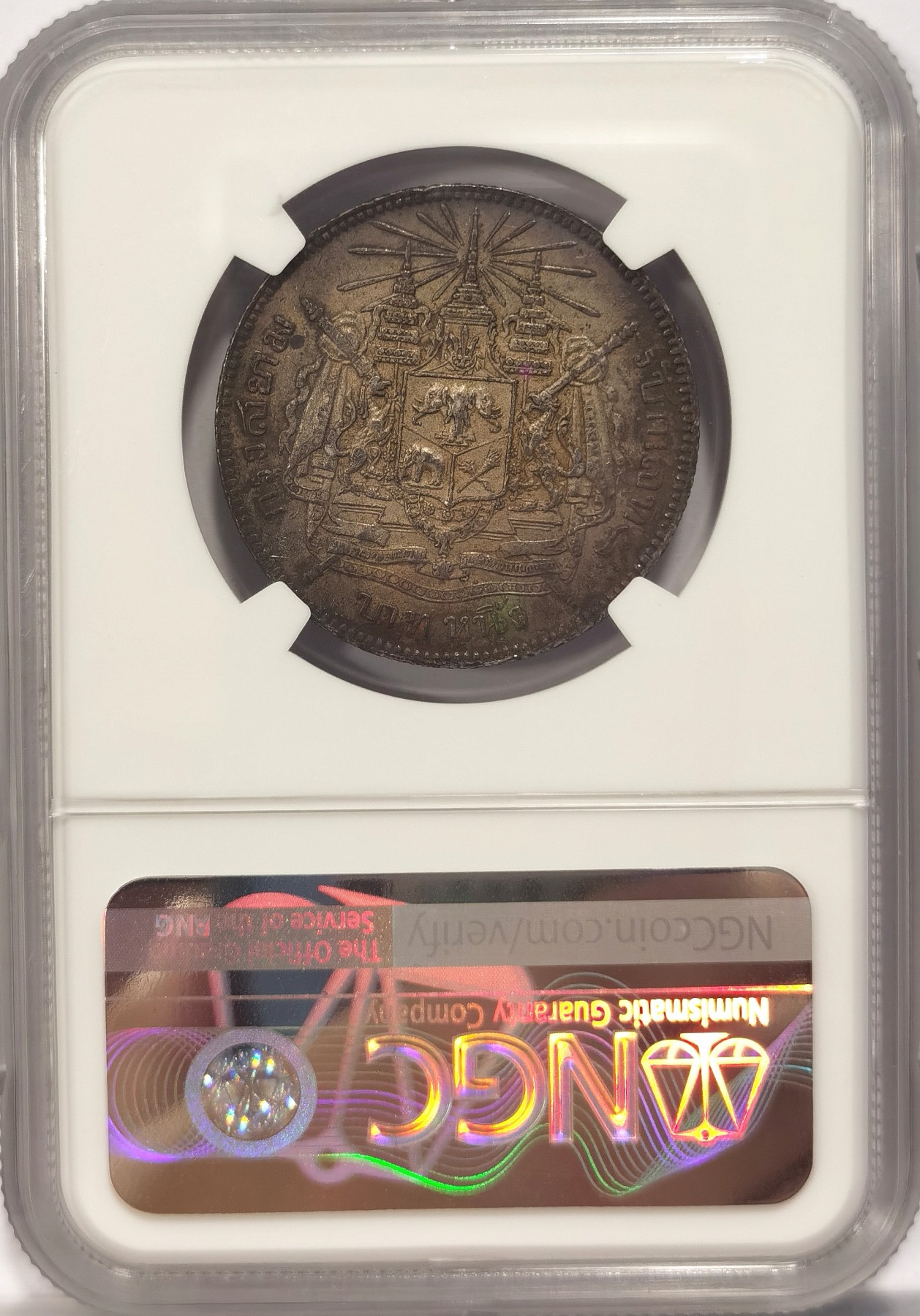 博洋堂世界钱币拍卖第038期（全场包邮） NGC AU50 泰国1876-1900年拉玛五世1株银币，原味包浆