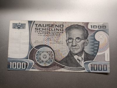 【专场20230809】八月天字乙号拍——世界钞/币专场 - 【拍品001】奥地利1983版1000先令流通品相薛定谔当版最大面值