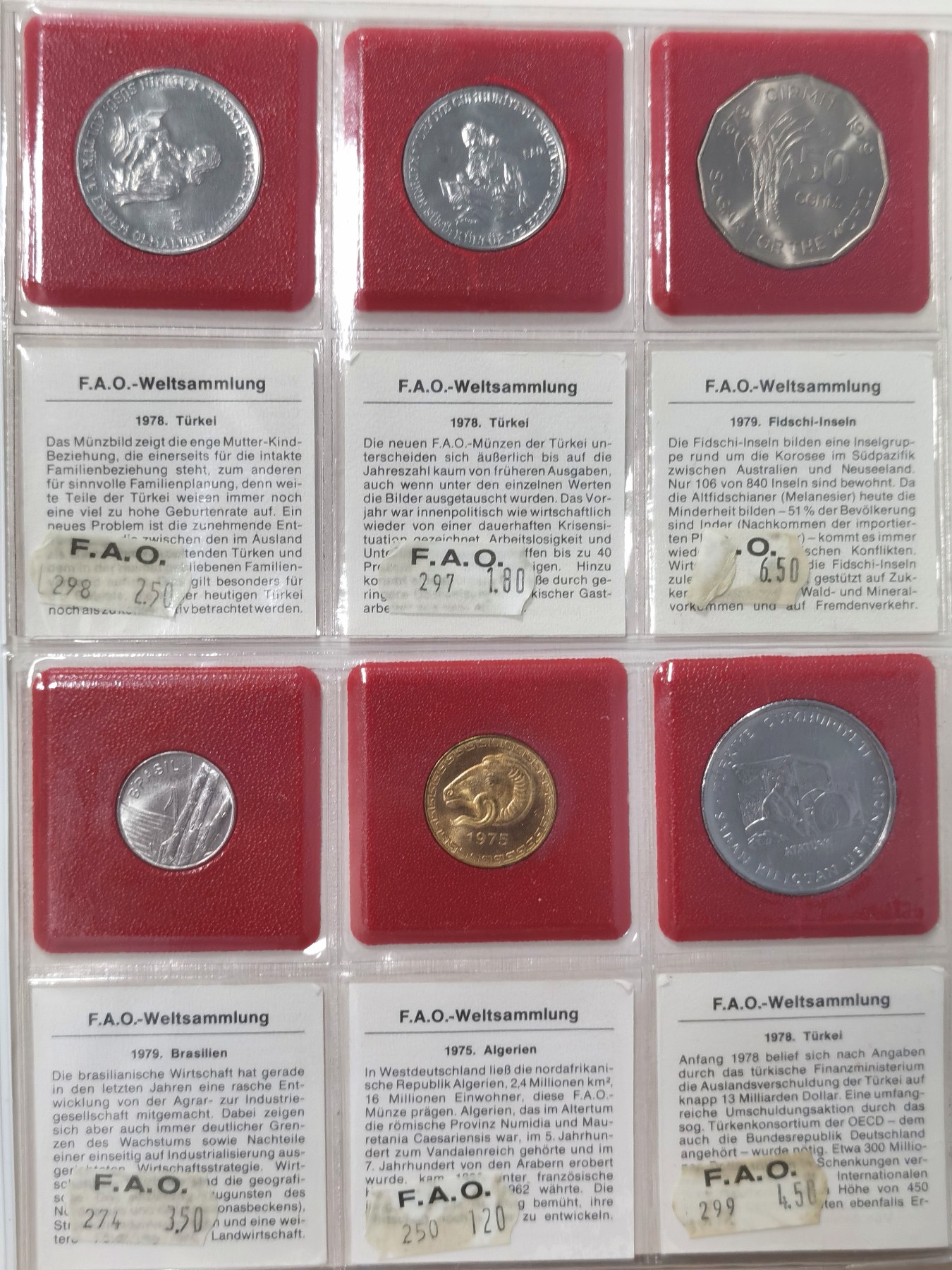 博洋堂世界钱币拍卖第038期（全场包邮） 1978-1980年FAO官方钱币收藏册，含5银2金+2汤加饼干币，一共49枚