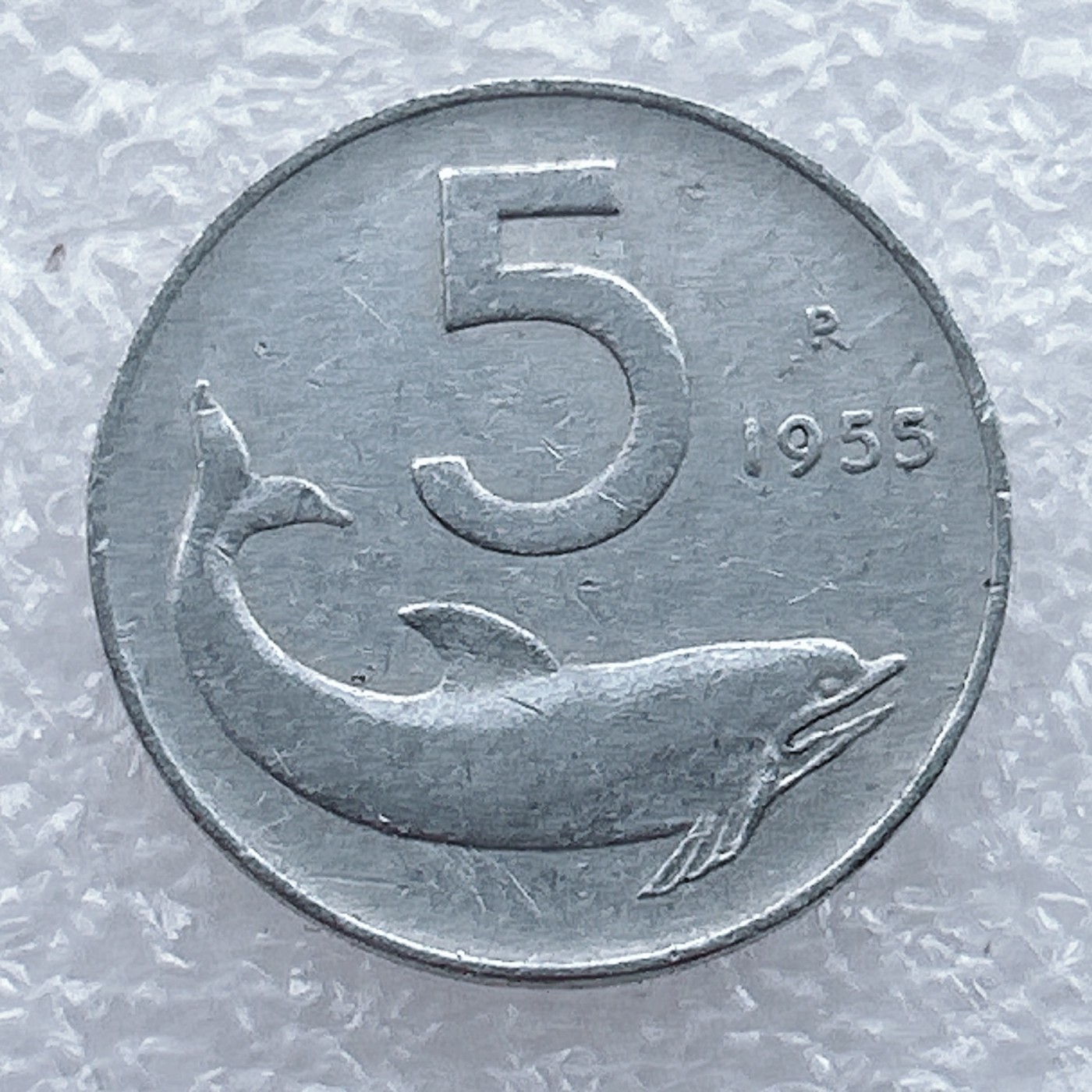 全场一元起拍 世界钱币散币场 第15期 1955年意大利5里拉 海豚