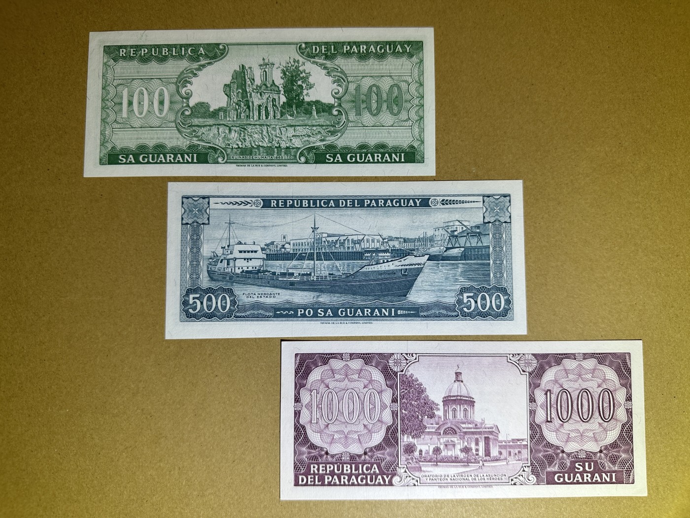 《张总收藏》113期—缤纷外币 精品荟萃 巴拉圭100、500、1000元3张 UNC 1982年