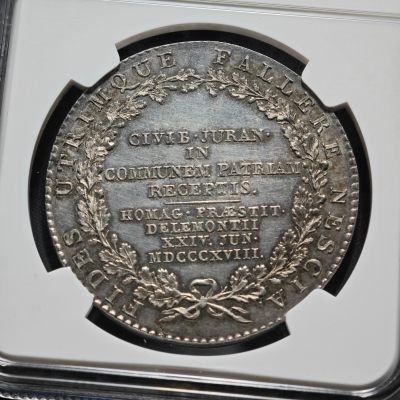 1818年 瑞士伯尔尼大熊泰勒银币 NGC MEDAL MS64