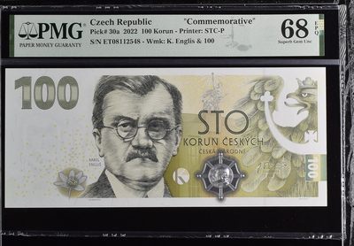 收藏联盟Quantum Auction 第281期拍卖  - 捷克共和国2022年100克朗货币问世100周年纪念  PMG68 限量发行