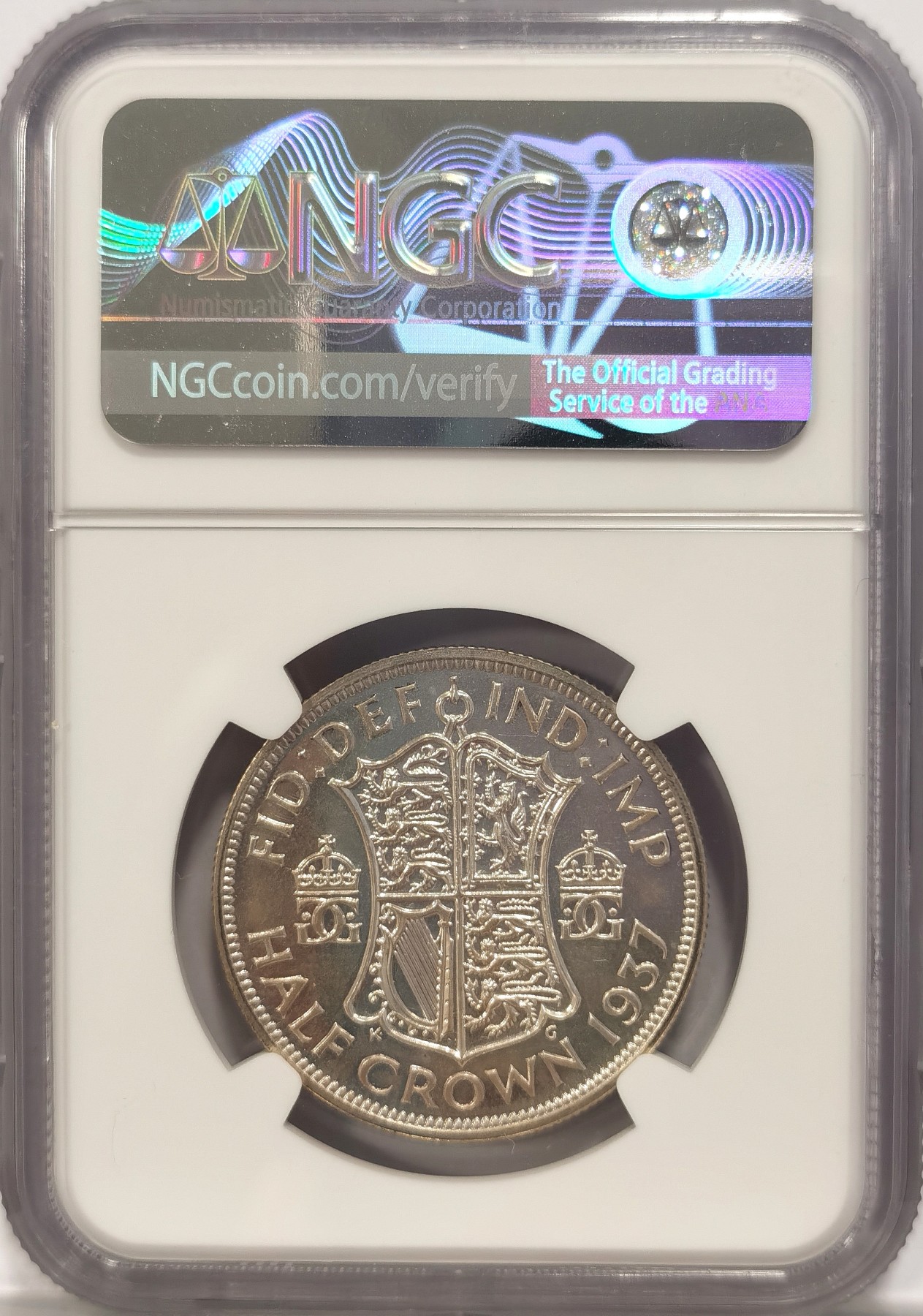 博洋堂“纯白金之夜”精品专场暨第039期（全场包邮） NGC PF66 英国1937年乔治六世登基纪念精制1/2克朗银币，镜面感强，全套里面1/2克朗最难出66分！