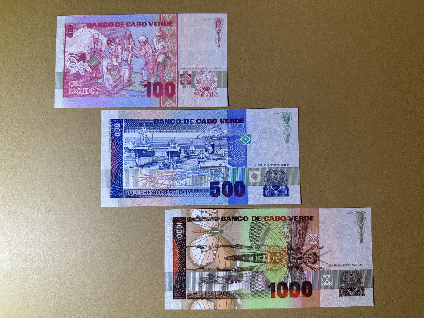 《张总收藏》113期—缤纷外币 精品荟萃 佛得角100、500、1000埃斯库多3张 UNC 1989年版