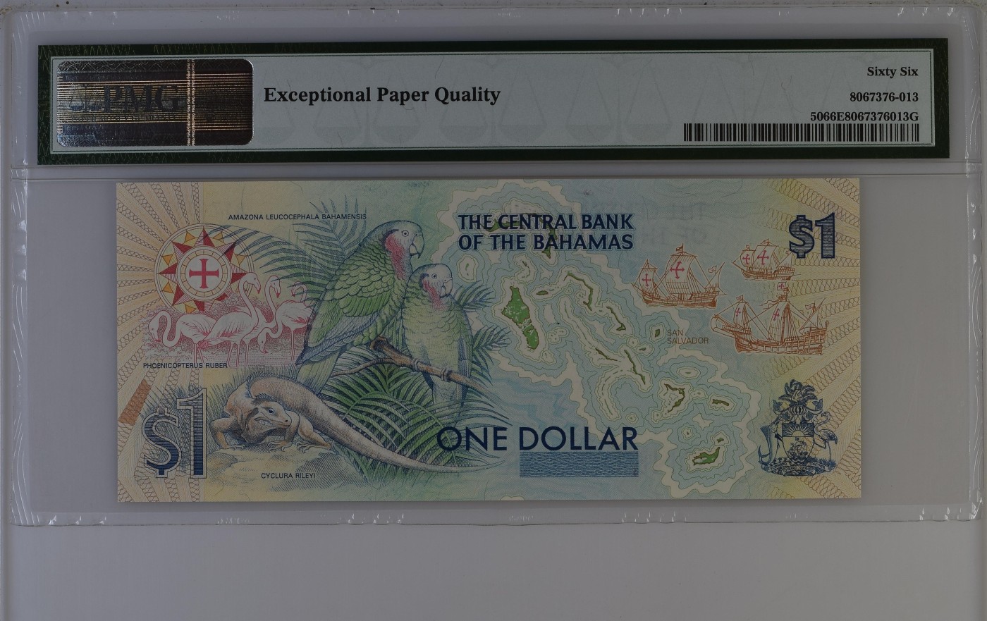 收藏联盟Quantum Auction 第281期拍卖  巴哈马中央银行1974 (ND 1992)年1元哥伦布首次登陆500周年纪念 PMG66