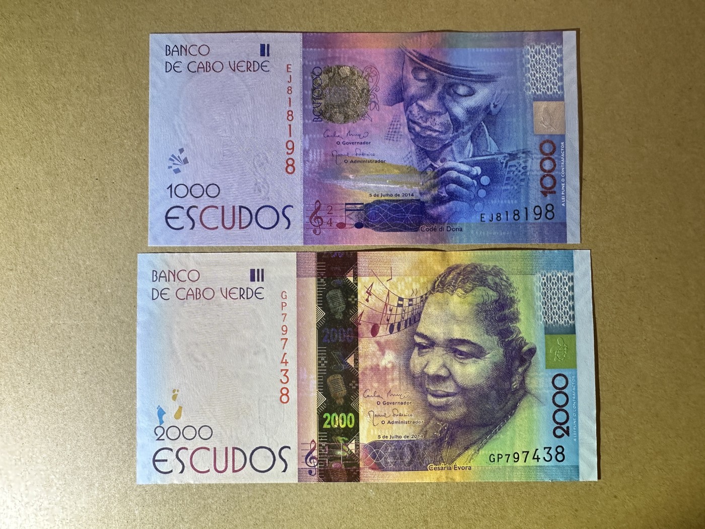 《张总收藏》113期—缤纷外币 精品荟萃 佛得角1000、2000埃斯库多2张 UNC 2014年版