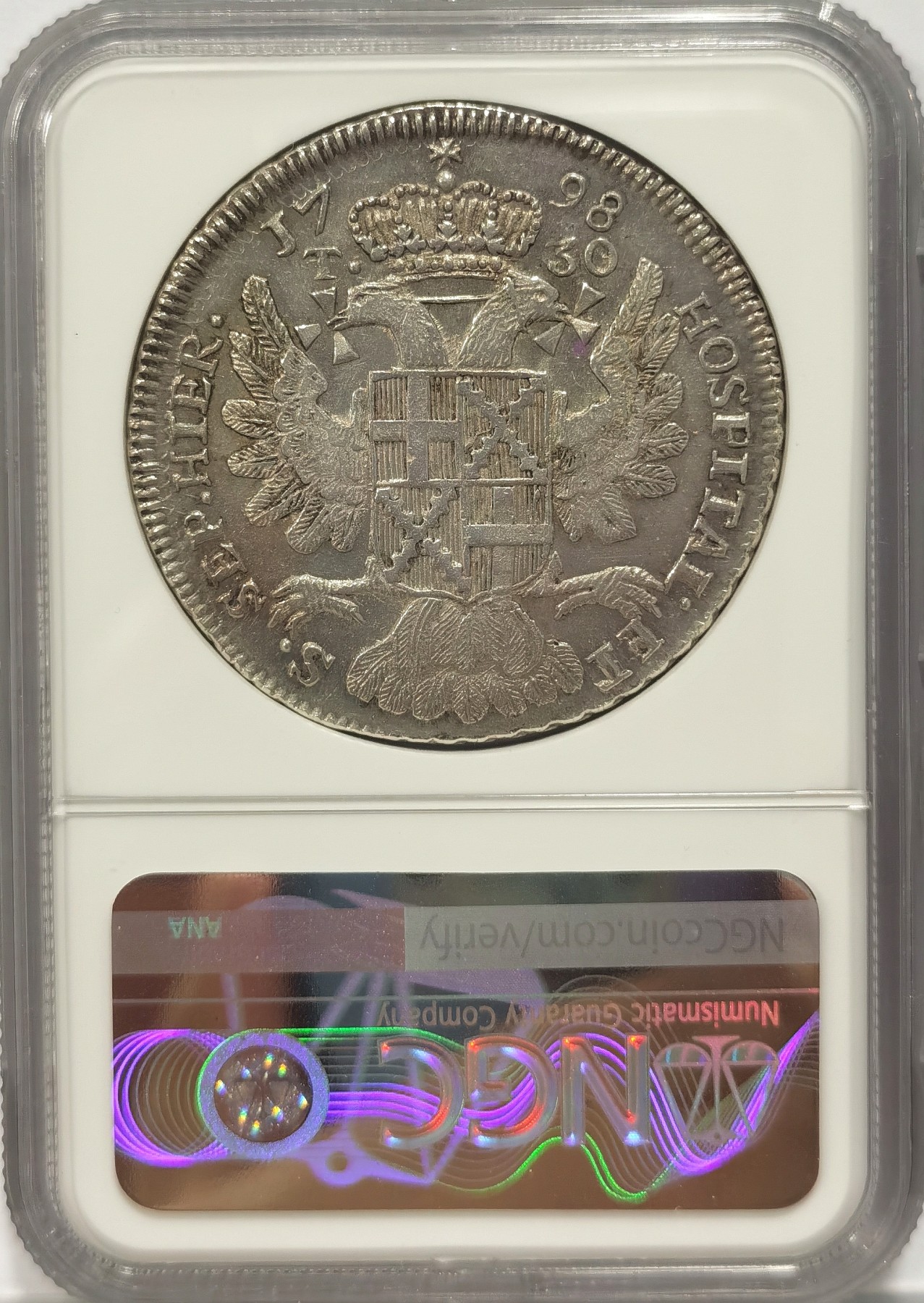 博洋堂“纯白金之夜”精品专场暨第039期（全场包邮） 荐！NGC AU58 马耳他1798医院骑士团30Tari，存世207枚，法占前发行，1611C版（肩甲7皮带，长头像）