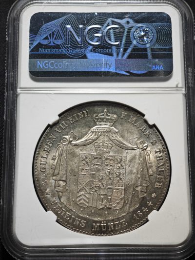 1844年 德国拿骚2泰勒银币 NGC MS61