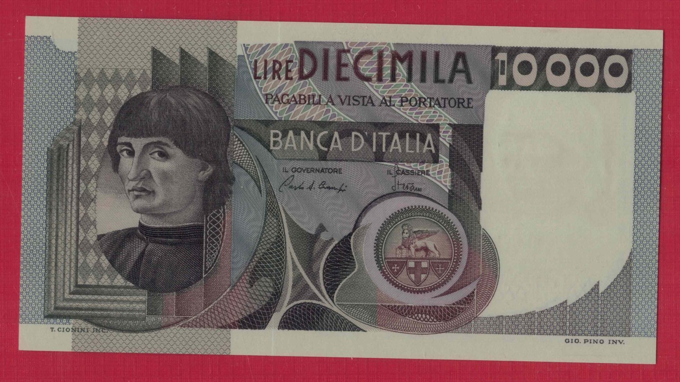 意大利1982年10000里拉 P-106b 无47 欧洲纸币 实物图 UNC