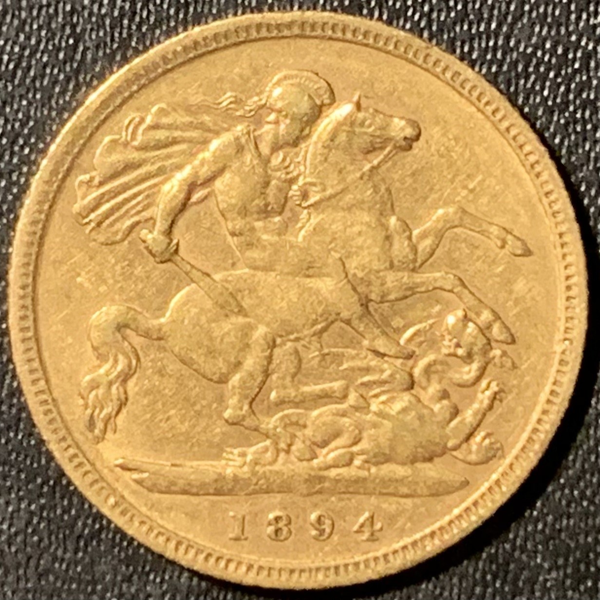 紫瑗钱币——第294期拍卖 英国 1894年 伊丽莎白 披纱 1/2磅 3.999克 0.917金