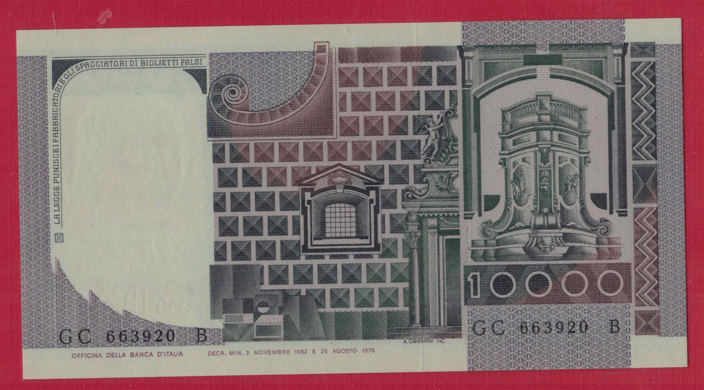 意大利1982年10000里拉 P-106b 无47 欧洲纸币 实物图 UNC