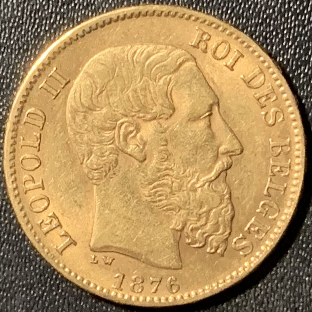 紫瑗钱币——第294期拍卖 比利时 1876年 利奥波德二世 20法郎 6.45克 0.9金