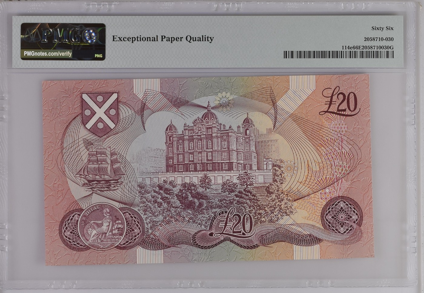 收藏联盟Quantum Auction 第281期拍卖  苏格兰银行1981-87年20镑 PMG66 大票幅