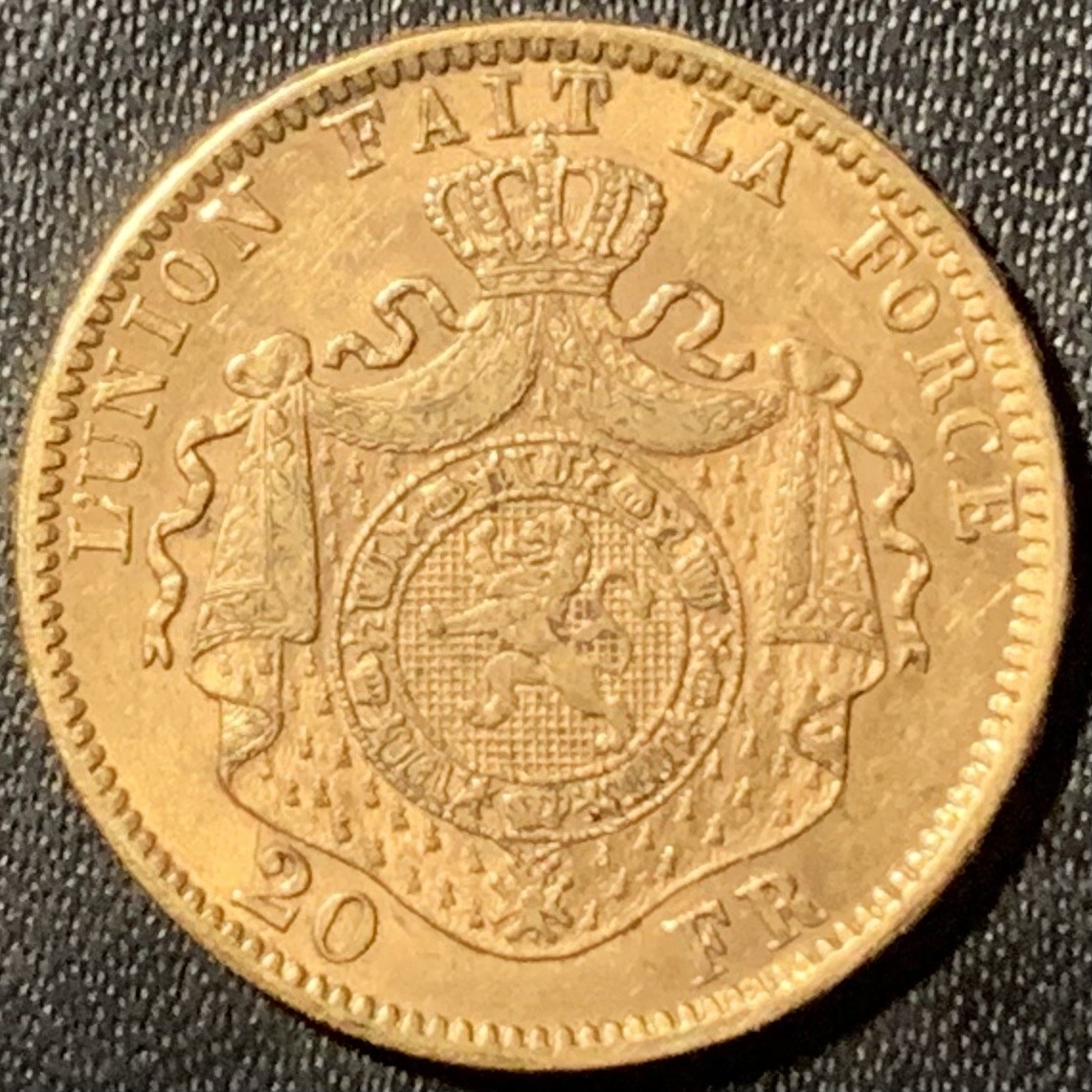 紫瑗钱币——第294期拍卖 比利时 1876年 利奥波德二世 20法郎 6.45克 0.9金