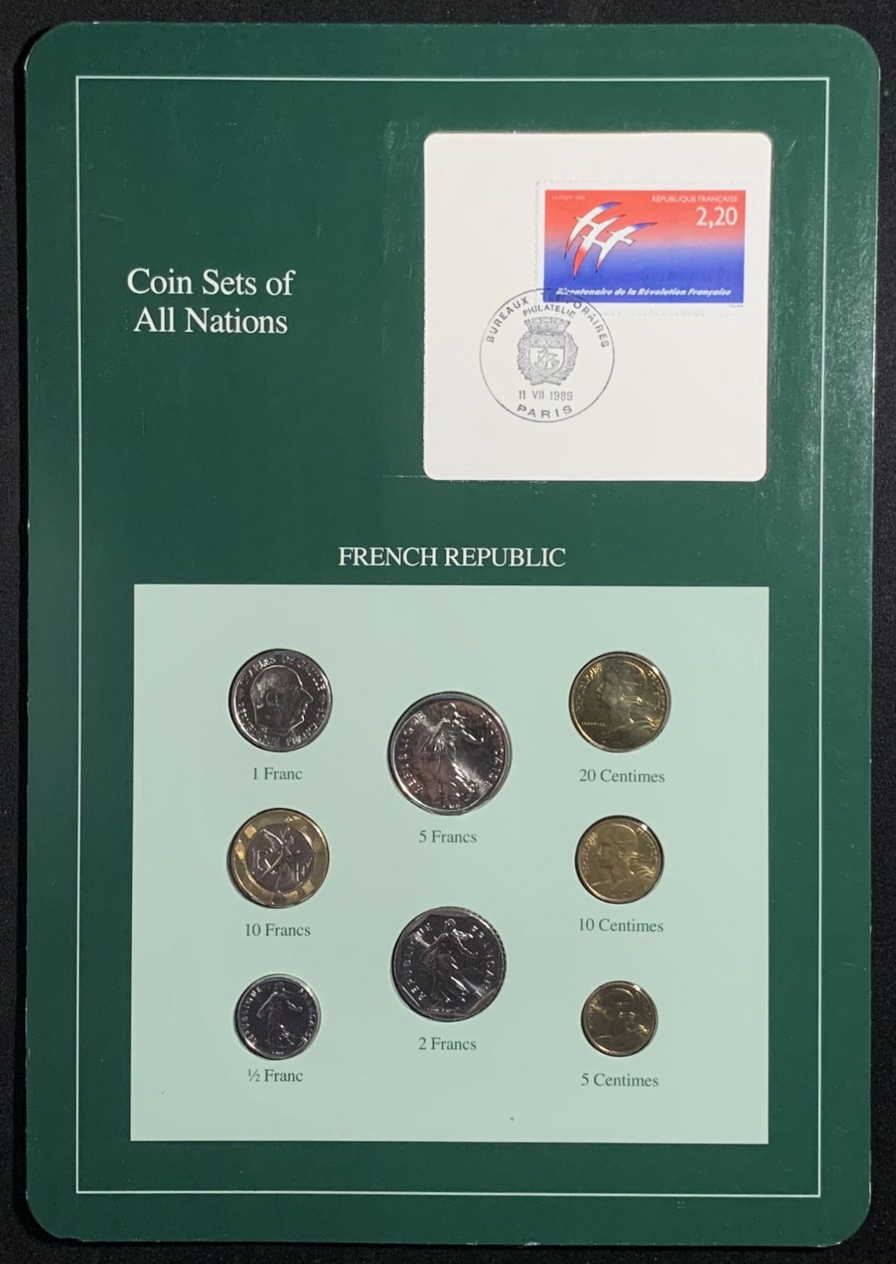 紫瑗钱币——第294期拍卖 法国 富兰克林卡装 5生丁—10法郎 8枚全套 UNC