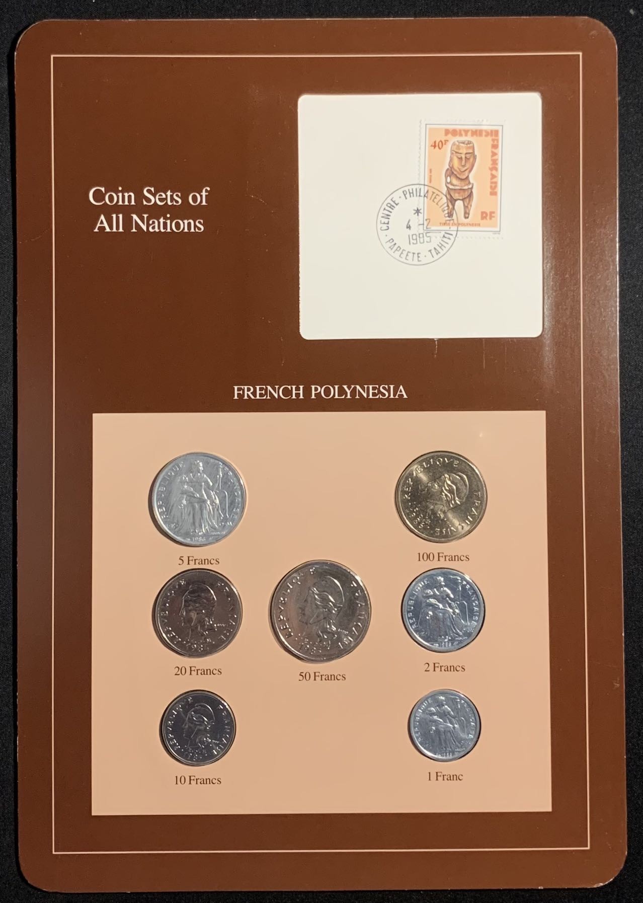 紫瑗钱币——第294期拍卖 法属波利尼西亚 富兰克林卡装 1—100法郎 7枚全套 UNC