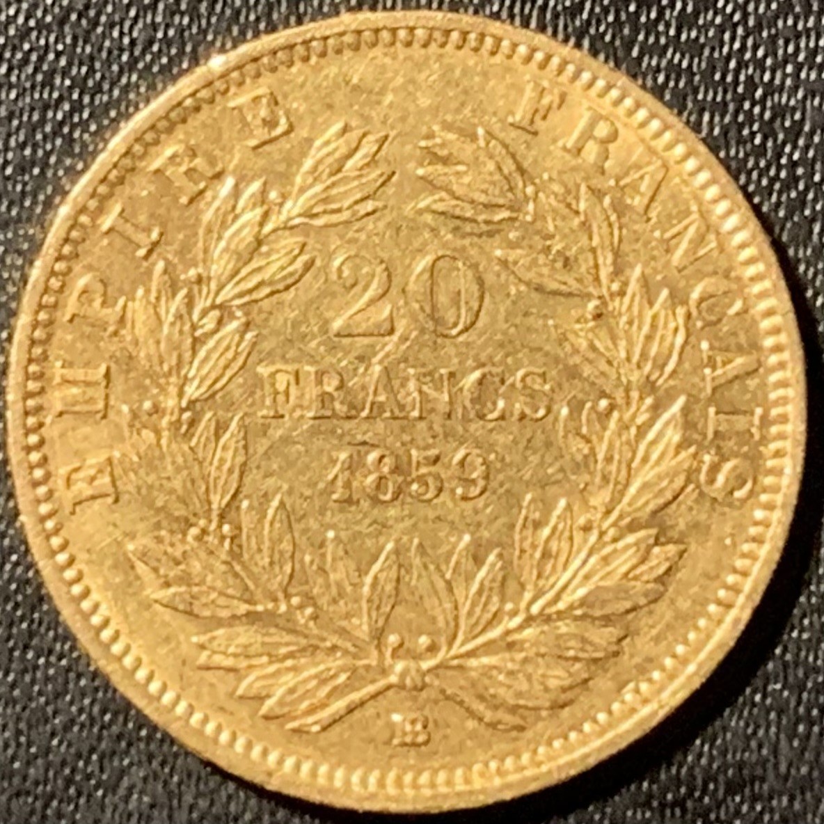 紫瑗钱币——第294期拍卖 法国 1859年 BB版 拿破仑 光头 20法郎 6.45克 0.9金 