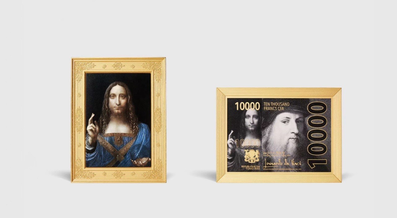 【金钰满堂钱币】拍卖第十一期 福利多多 大家多多捧场 救世主 Salvator Mundi  2022乍得发行 面值：10,000中非法郎 材质：2oz银+33.5oz铜 发行量：888枚 尺寸：110*145mm  