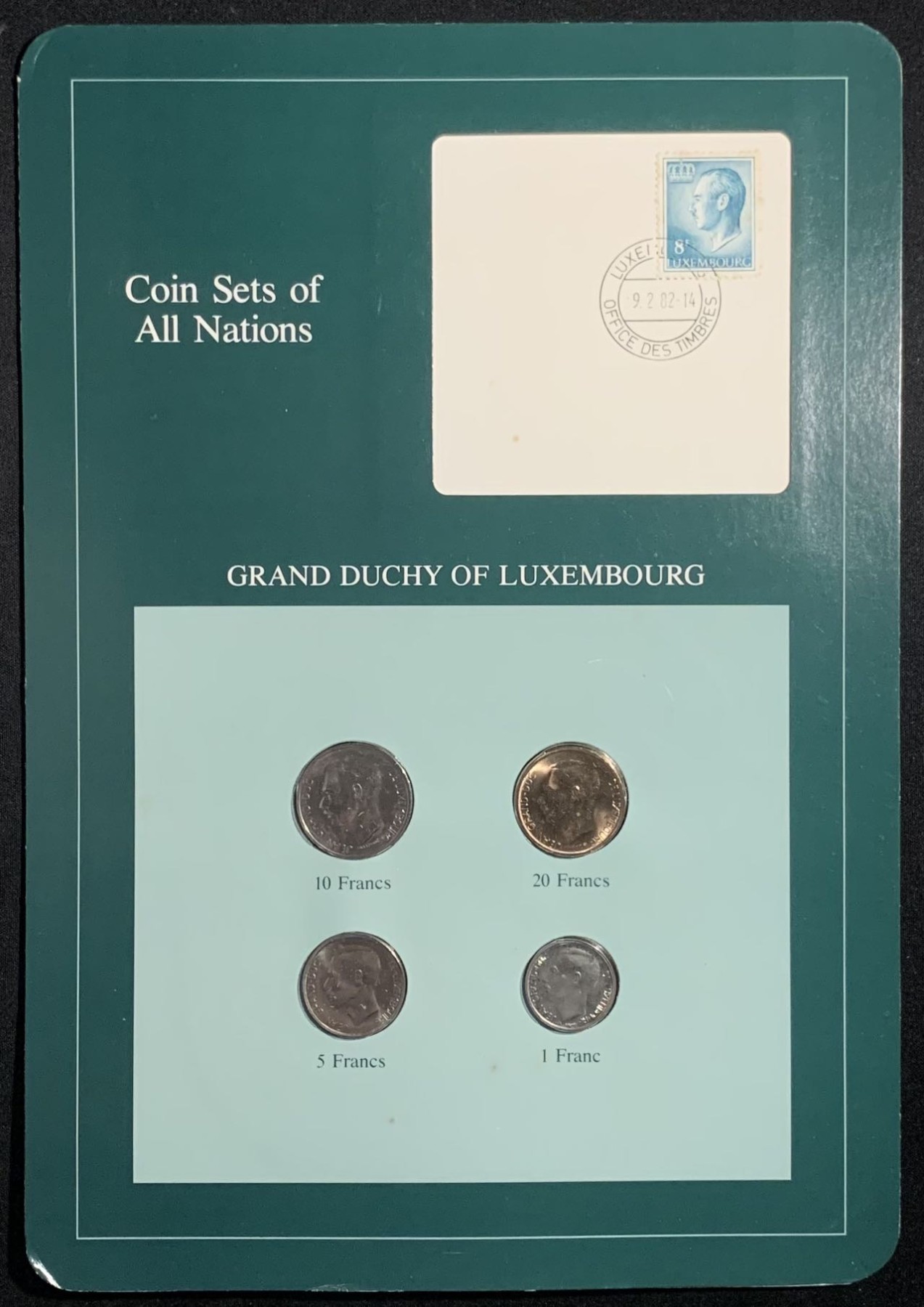 紫瑗钱币——第294期拍卖 卢森堡 富兰克林卡装 1—20法郎 4枚全套 UNC