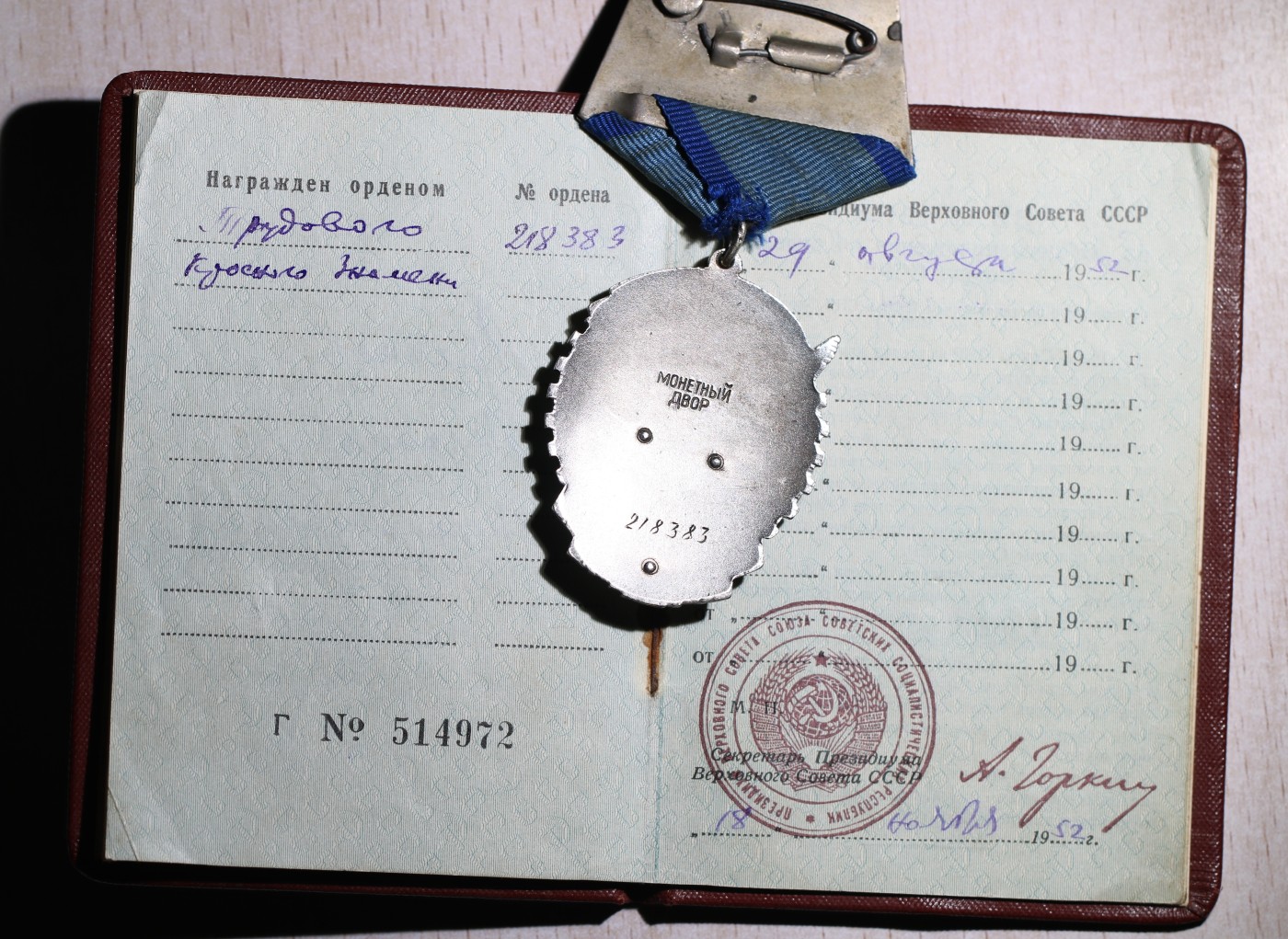 大猫徽章拍卖第230期 苏联劳动红旗勋章 全品带证 