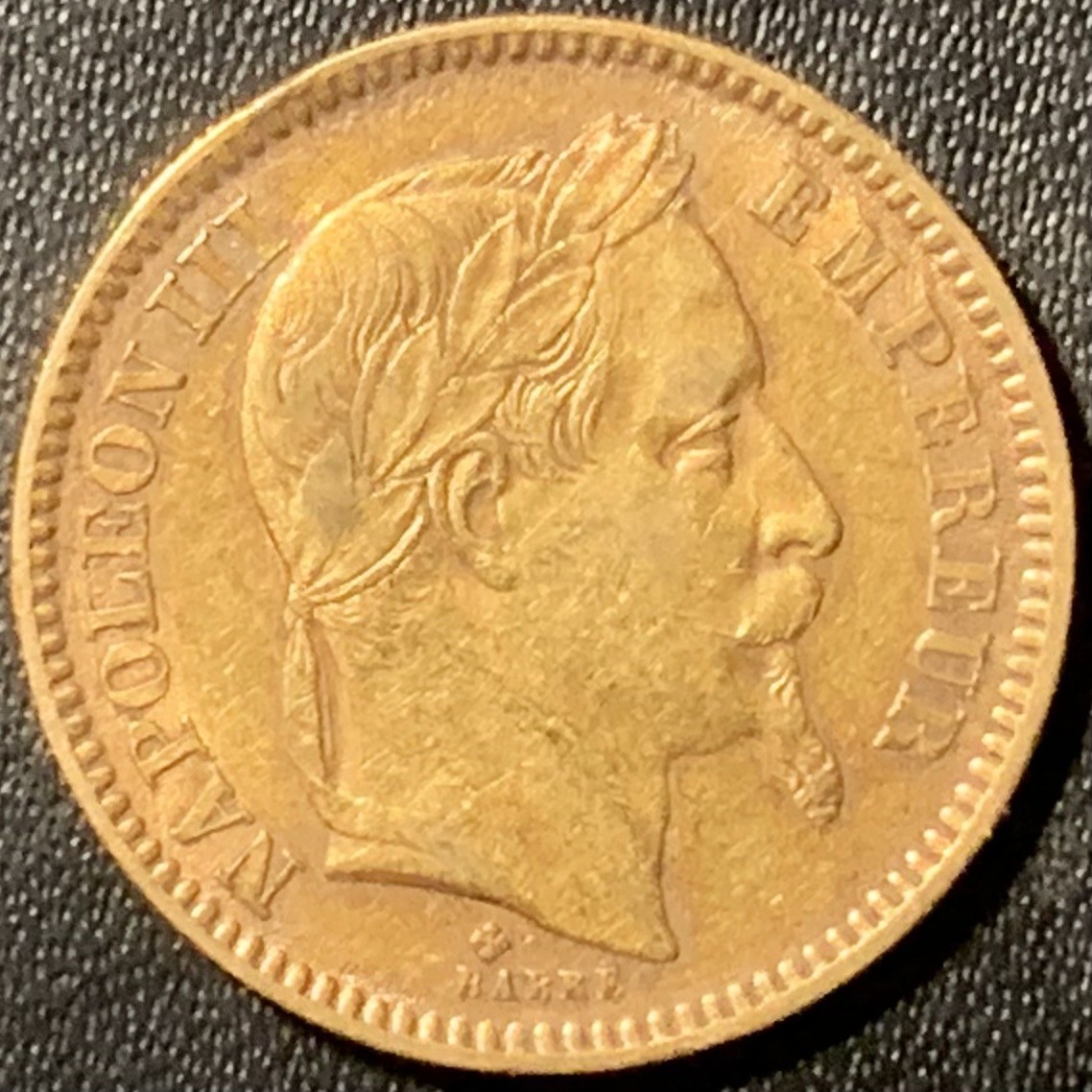 紫瑗钱币——第294期拍卖 法国 1864年 BB版 拿破仑三世 花冠 20法郎 6.45克 0.9金