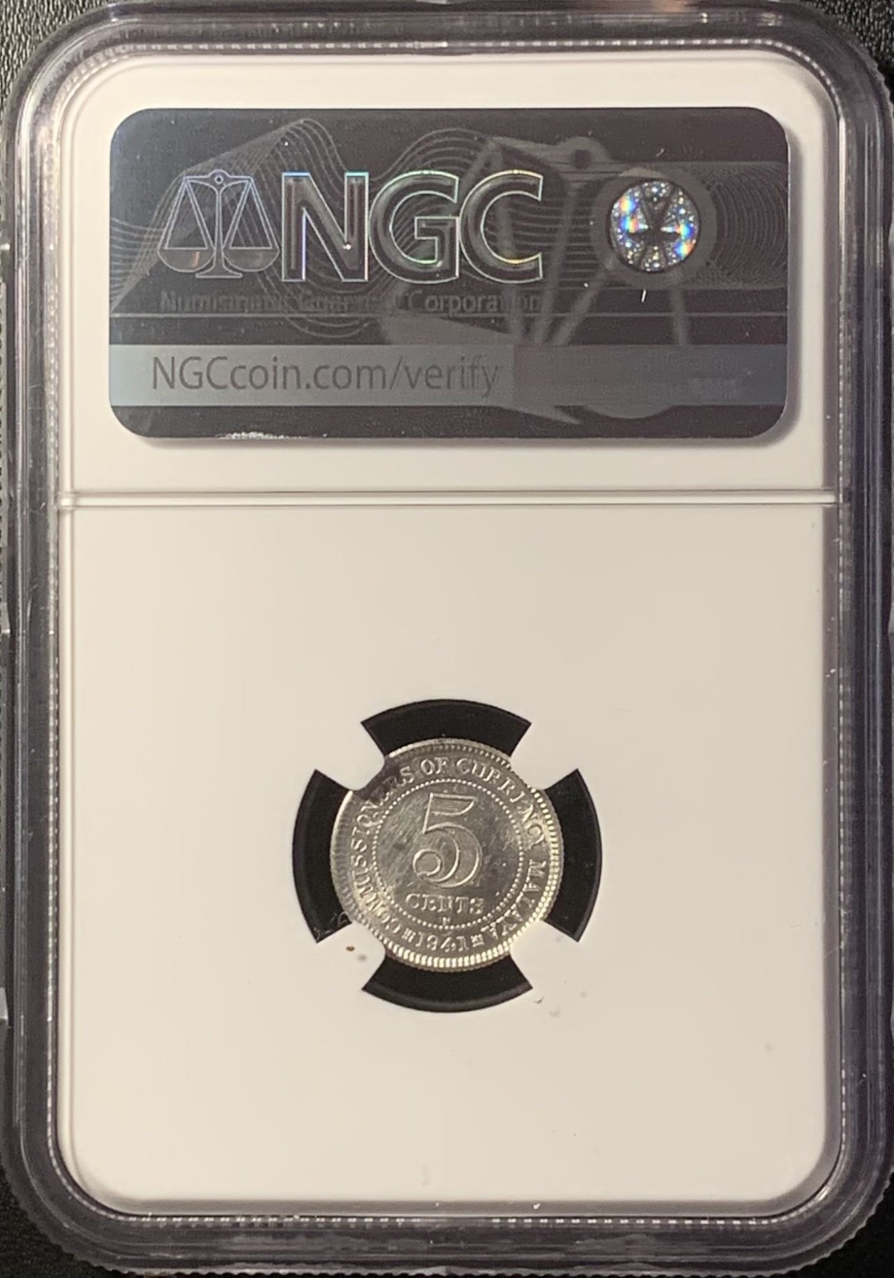 紫瑗钱币——第294期拍卖 马来亚 1941年 i版 乔治六世 5分 银币 NGC UNC