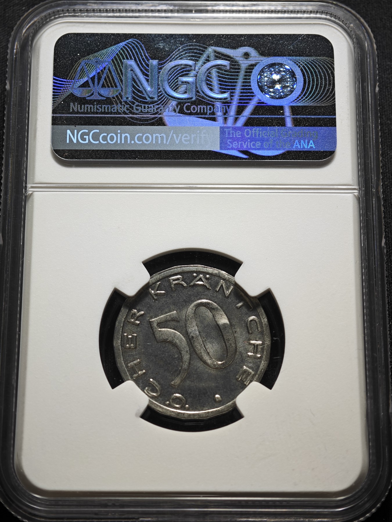 1920年 德国德紧亚琛鹰头50芬尼铁币 NGC MS65