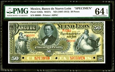 【Blue Auction】✨世界纸币精拍第359期【精】 -  【莫总旧藏】墨西哥 早期 1897-1913年50比索 PMG64EPQ 全新原票 ABNC出品 雕刻非常精美 背面印第安人 