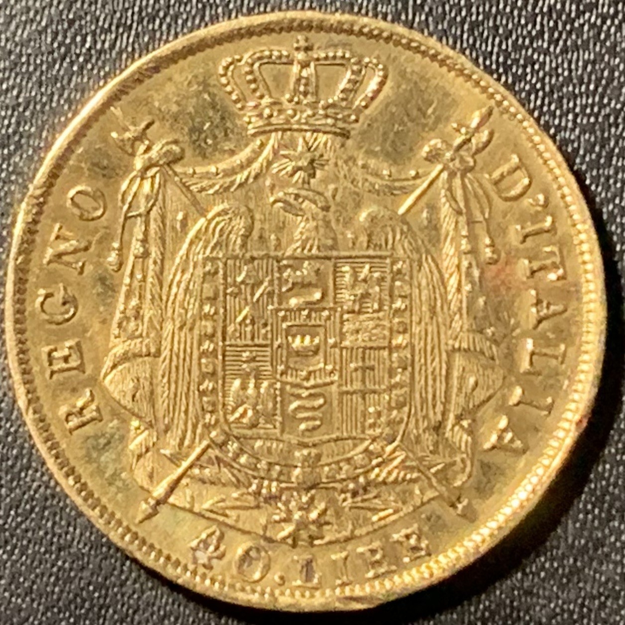 紫瑗钱币——第294期拍卖 意大利王国 1814年 拿破仑三世 40里拉 12.9克 0.9金 