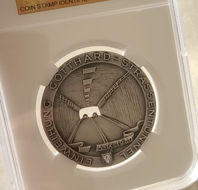 【币将精彩】世界钱币拍卖拍卖（2026-4-28） 瑞士名品圣哥达公路隧道镂空大银章信泰评级72克