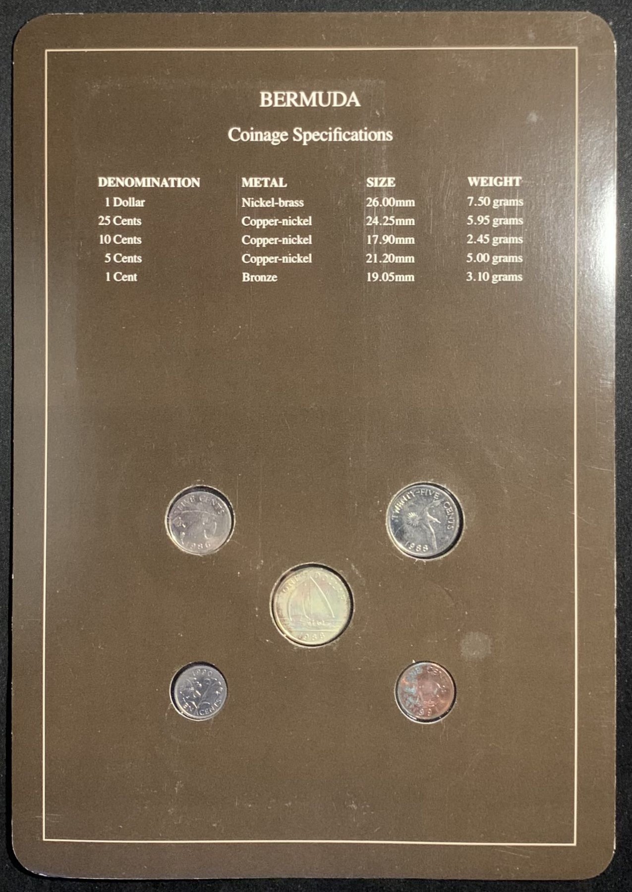 紫瑗钱币——第294期拍卖 百慕大 富兰克林卡装 1分—1元 5枚全套 UNC