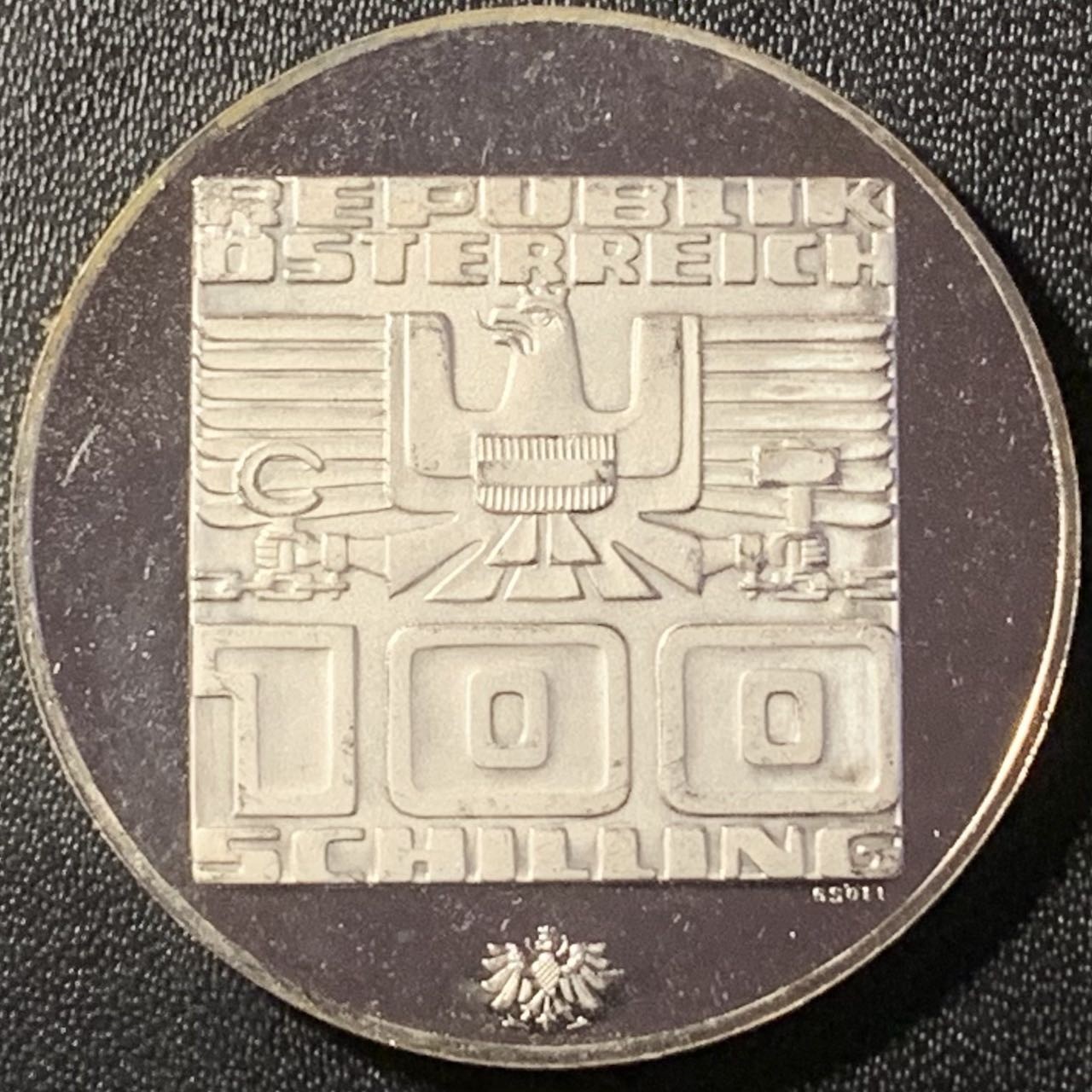 紫瑗钱币——第294期拍卖 奥地利 1976年 因斯布鲁克冬奥运 会标 100先令 24克 0.64银 精制