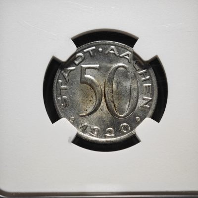 1920年 德国德紧亚琛大嘴鹰50芬尼铁币 NGC MS64