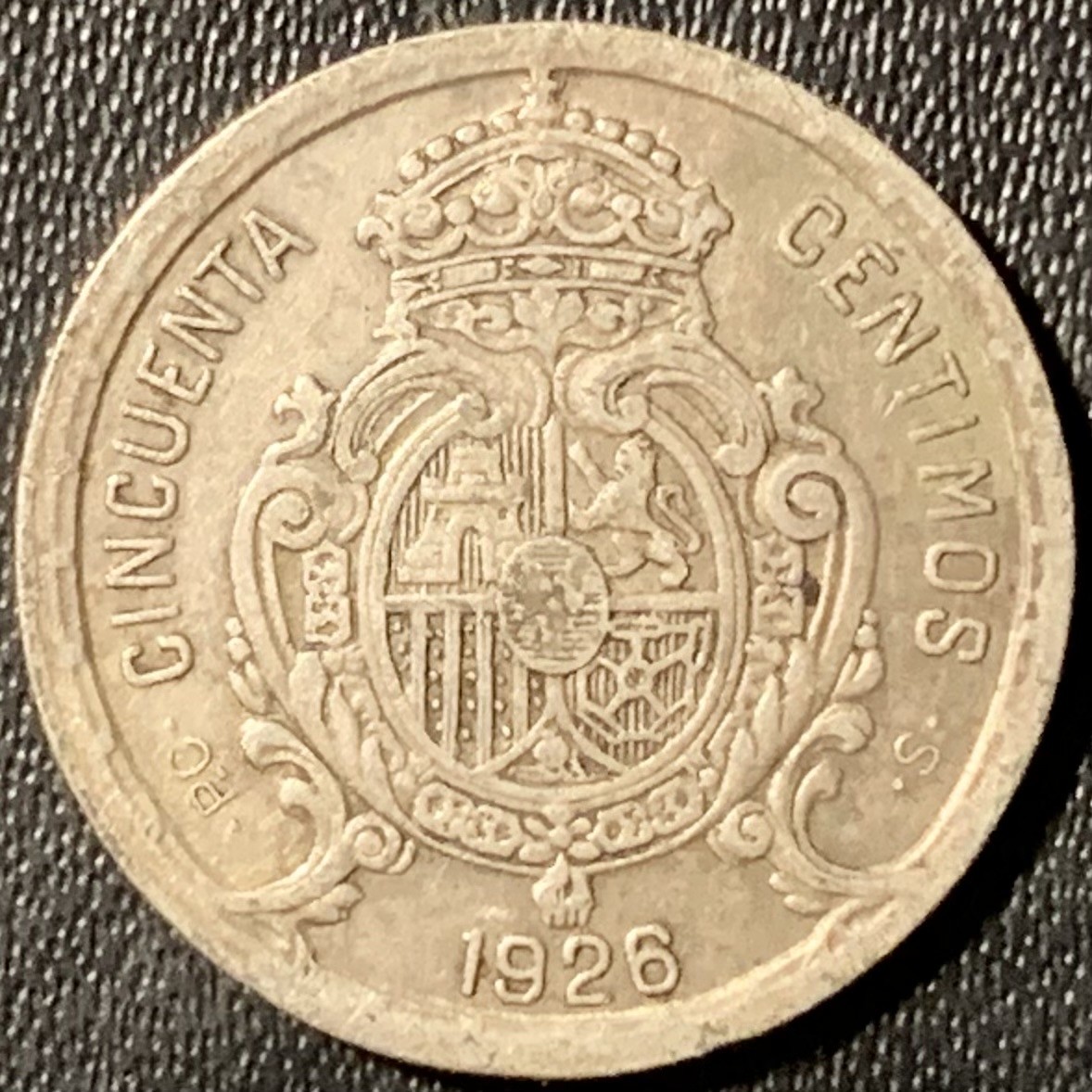 紫瑗钱币——第294期拍卖 西班牙 1926年 阿方索十三世 50分 2.5克 0.835银