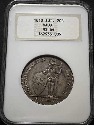 1810年 瑞士雇佣兵20巴增银币 NGC MS64