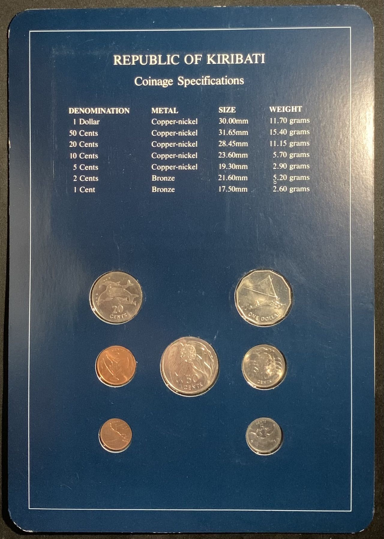 紫瑗钱币——第294期拍卖 基里巴斯 富兰克林卡装 1分—1元 7枚全套 UNC