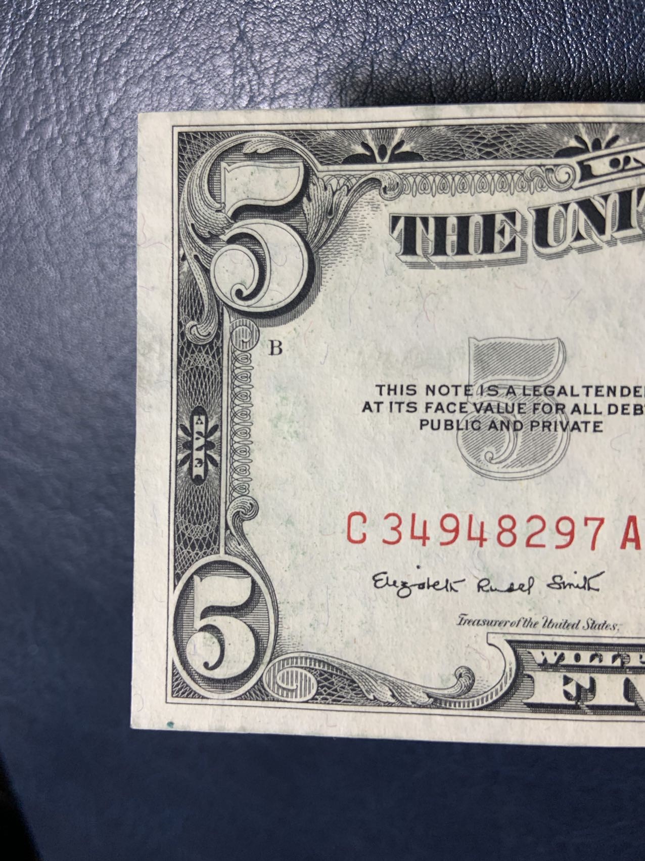 收藏联盟Quantum Auction 第280期拍卖  美国1953年政府券5元 品相UNC 边缘和票面轻微瑕疵